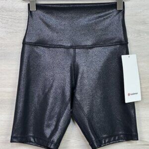LULULEMON ALIGN BIKE SHORTS  HIGH RISE 8” Size 4  BLACK SHINE SIZE 4 NWT FOIL